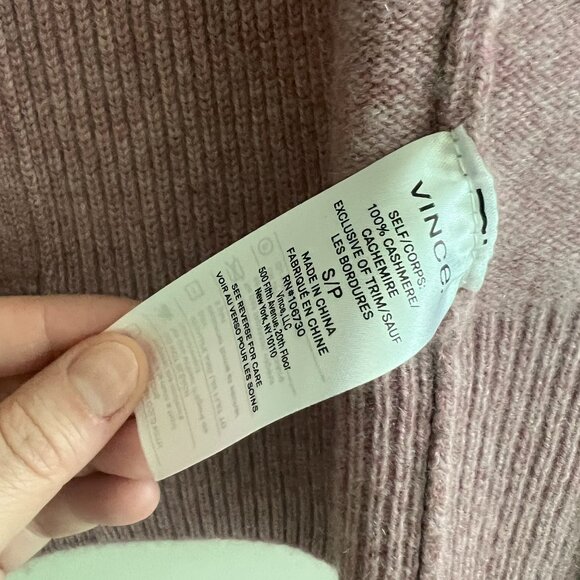 VINCE - Boiled Cashmere Open Rib Trim Cardigan, Heather Mauve, S - Picture 11 of 13